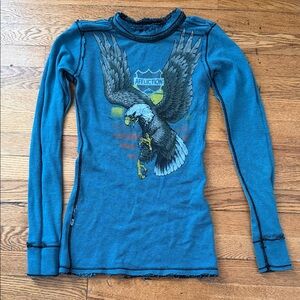 Affliction Teal black Long Sleeve with Eagle Design reversible